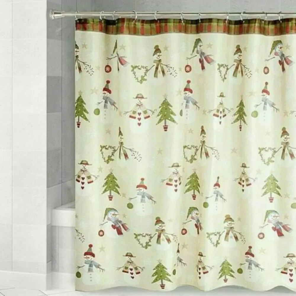 Avanti Linens Christmas Tree Snowman Shower Curtain Cloth Fabric Holiday 72x72